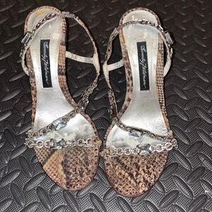 Beverly Feldman Snake Print Embellished Heels gem rhinestone sexy hot glam bling
